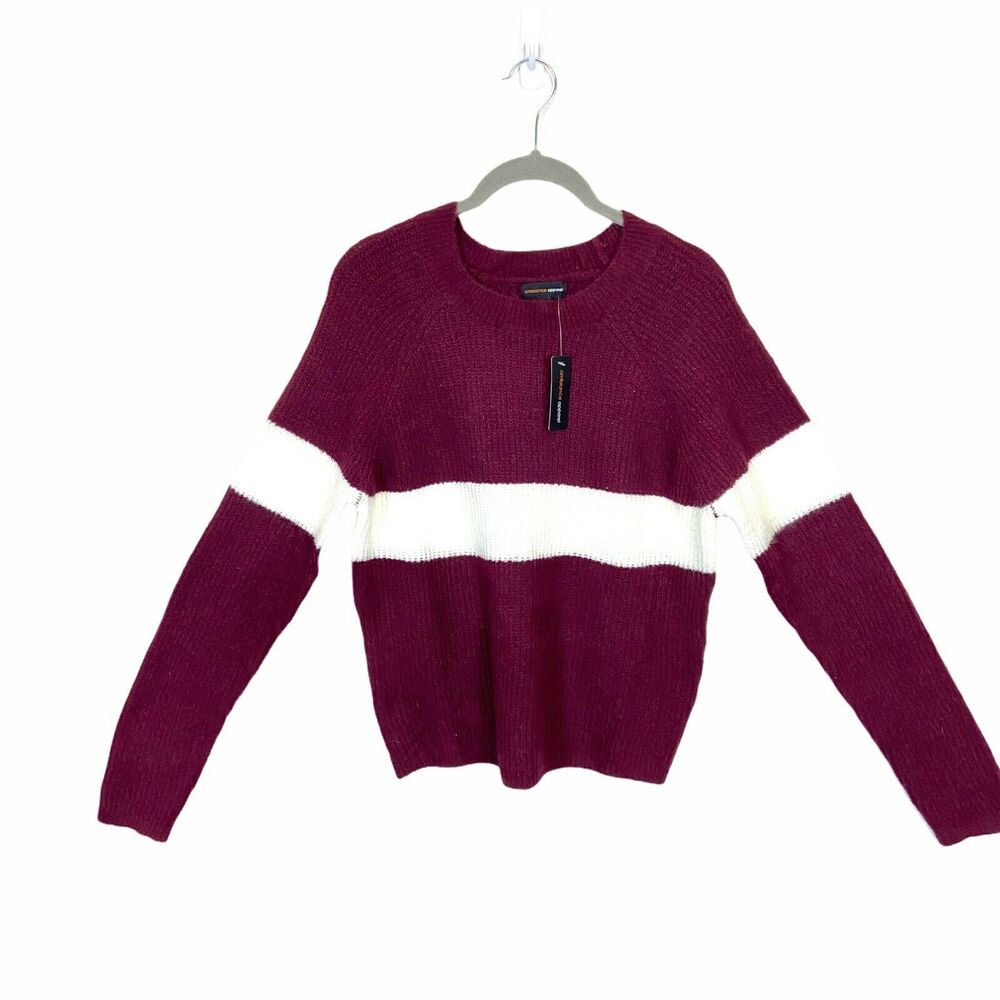 Ambiance Maroon/Cream Crew Neck Sweater sz S